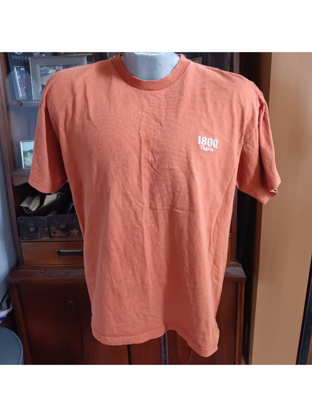 Vintage T-shirt Large 1990's 1800 Tequila Rust Orange Embroidered Logo Cotton